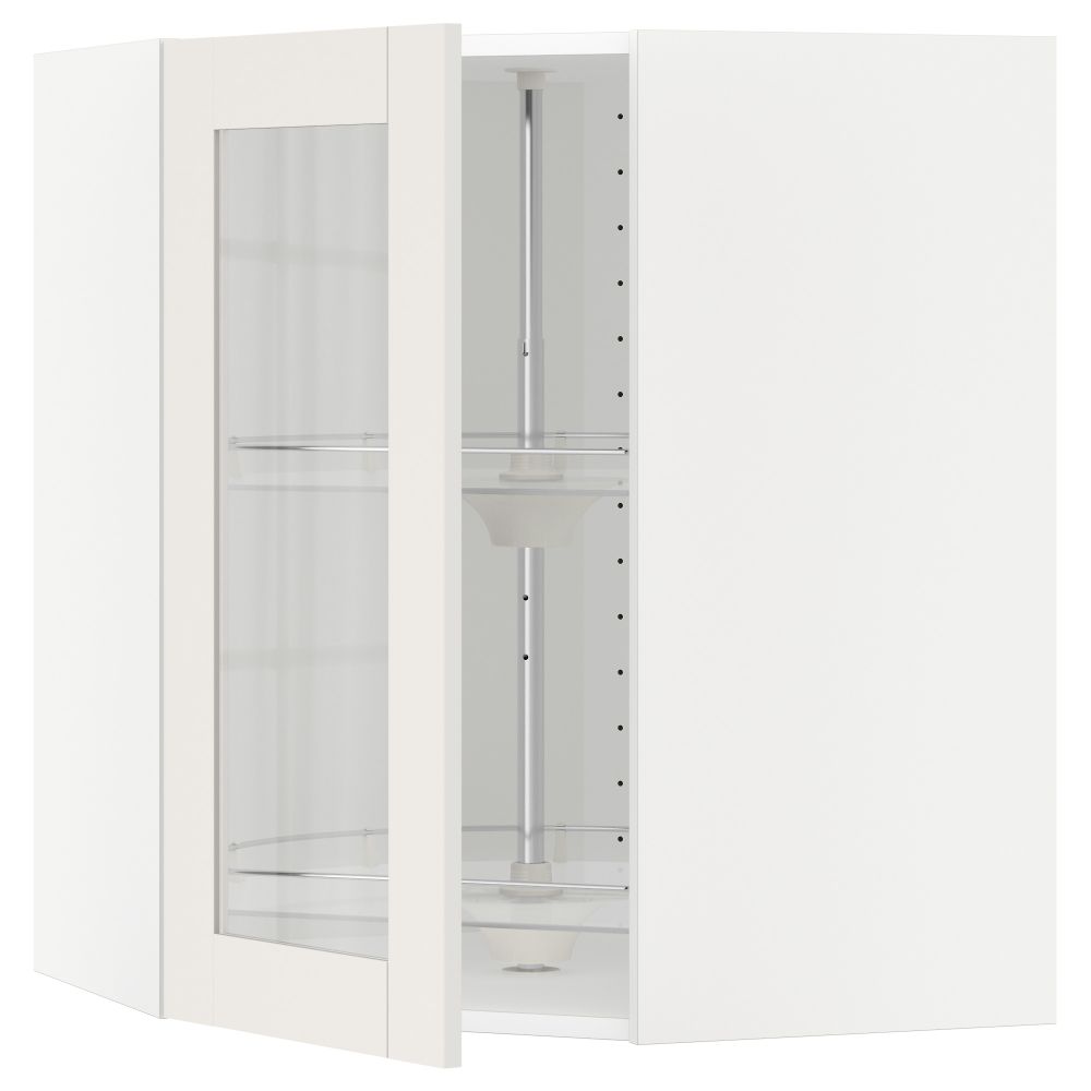 Угловой навесной шкаф с вращающающейся секцией, стеклянными дверцами МЕТОД, белый, Сэведаль белый - схема-чертеж с размерами