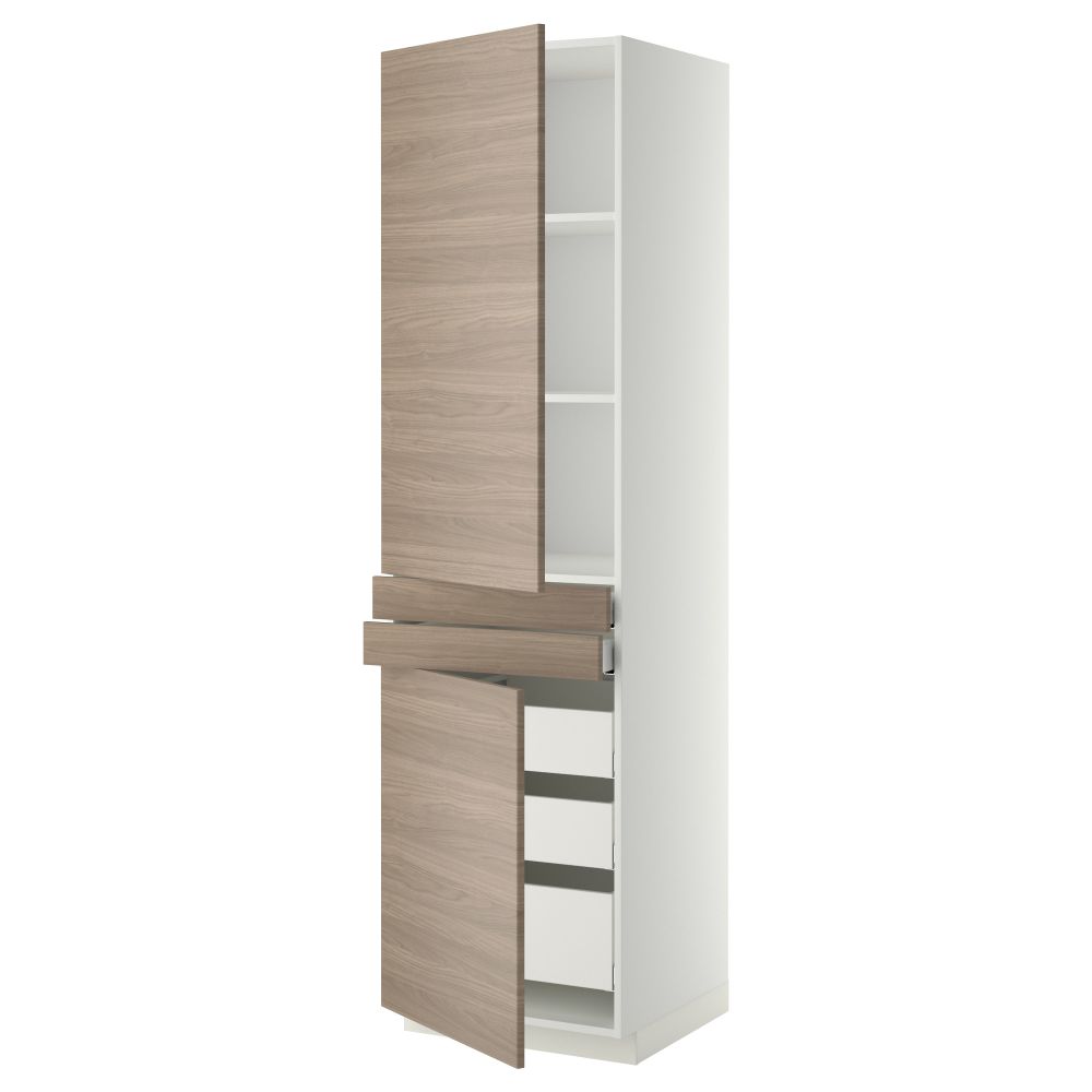 Высокий шкаф + полки, 5 ящиков, 2 дверцы, 2 фронтальных МЕТОД / МАКСИМЕРА, белый, Брокхульт светло-серый - фото 1