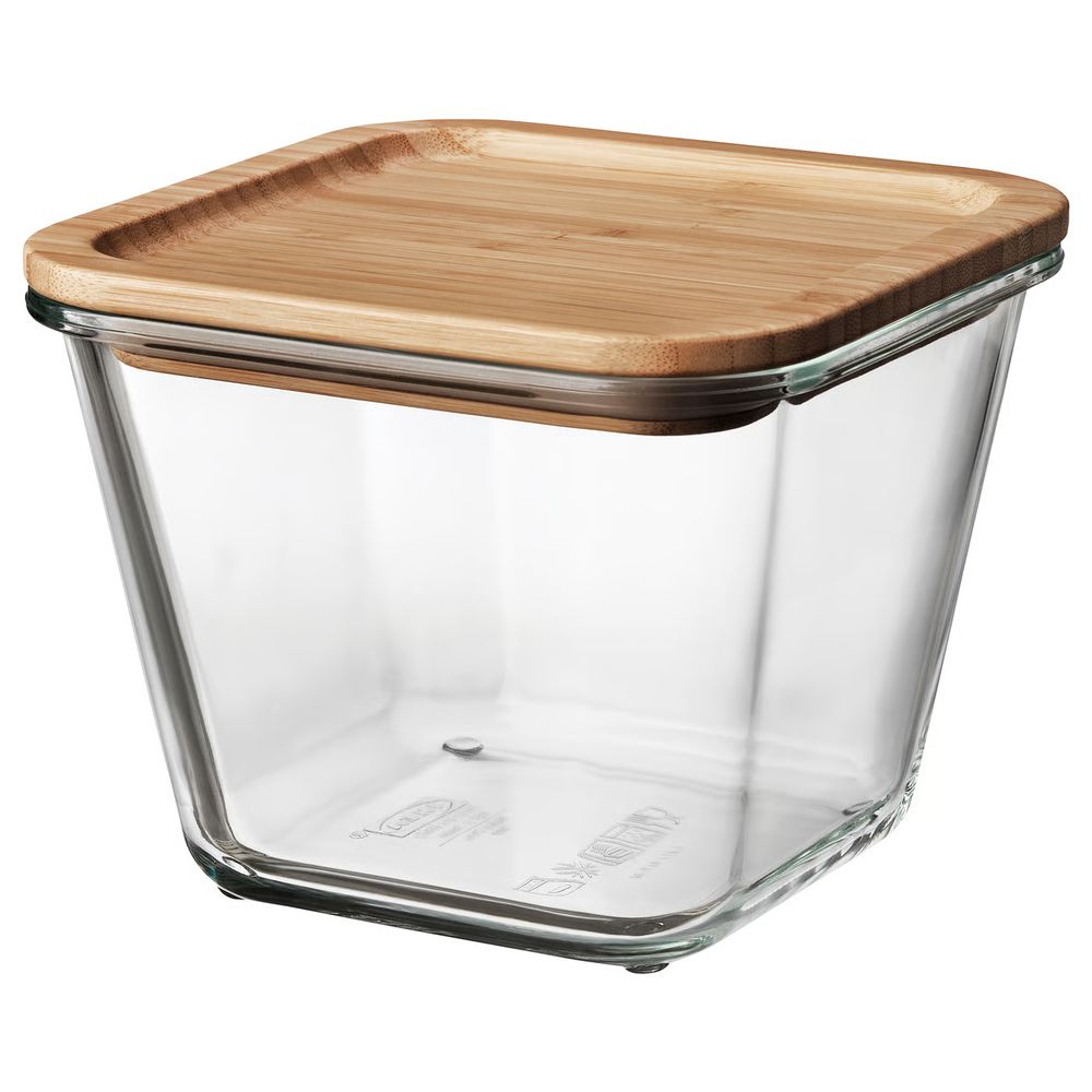 IKEA 365+ Контейнер для продуктов с крышкой - четырехугольной формы стекло/бамбук 1.2 л - фото 1