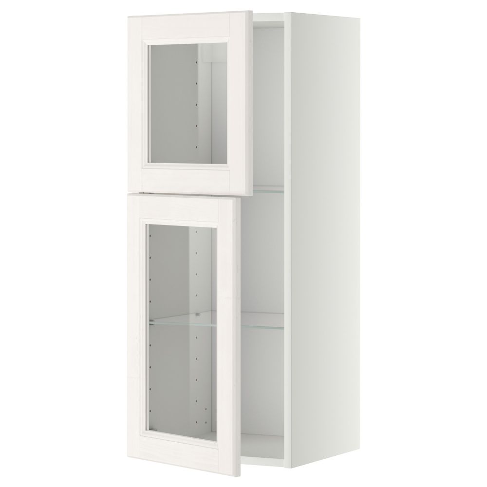 Навесной шкаф с полками, 2 стекло дверцы МЕТОД, белый, Лаксарби белый (40x100 см) - схема-чертеж с размерами