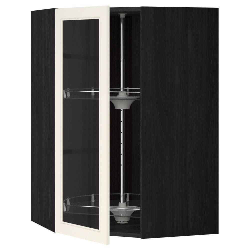 Угловой навесной шкаф с вращающающейся секцией, стеклянными дверцами МЕТОД, черный, Хитарп белый с оттенком - схема-чертеж с размерами