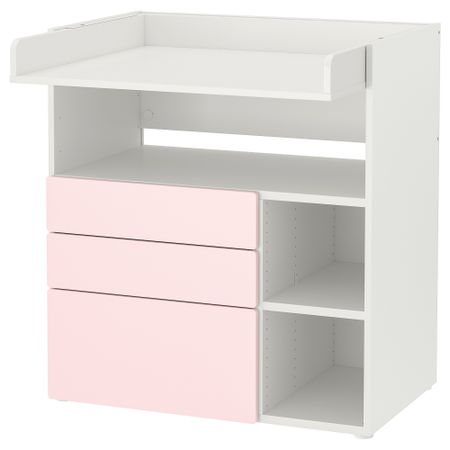 Пеленальный стол, 90x79x100 см, белый бледно-розовый с 3 ящиками IKEA SMÅSTAD СМОСТАД 393.921.96
