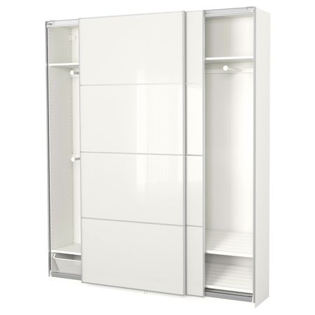 Гардероб, белый, Фэрвик белое стекло, 200x44x236 см IKEA ПАКС 792.488.09