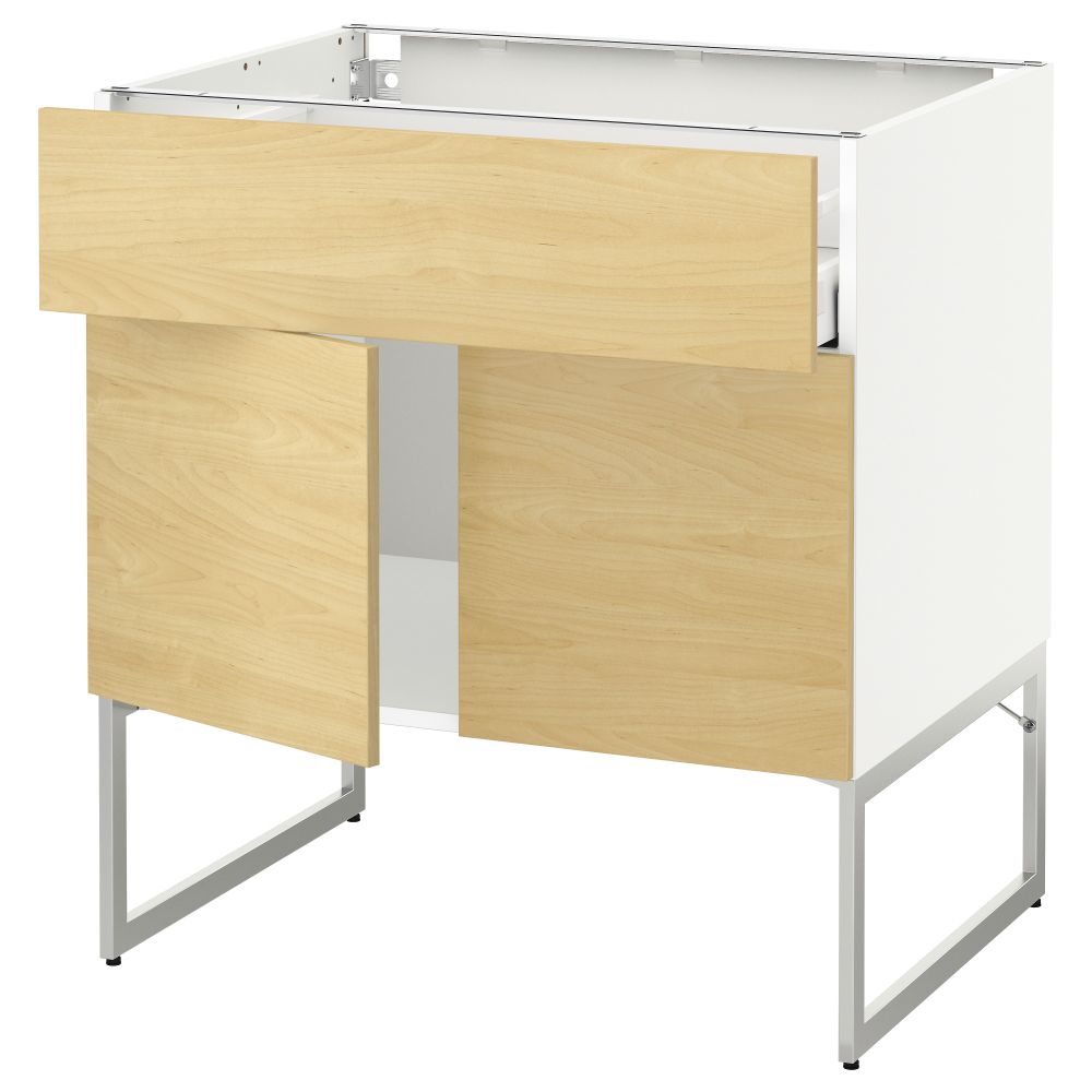 Напольный шкаф, полки, ящик, 2 двери МЕТОД / МАКСИМЕРА, белый, Тингсрид береза - схема-чертеж с размерами