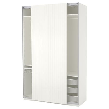 Гардероб, белый, Своркмо полоска белый/бежевый, 150x66x236 см IKEA ПАКС 392.471.28
