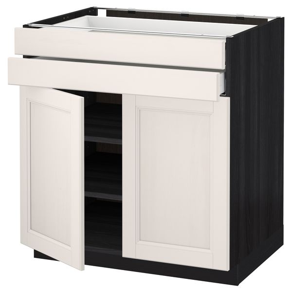 Напольный шкаф, 2 дверцы, 2 ящика МЕТОД / МАКСИМЕРА, черный, Лаксарби белый - схема-чертеж с размерами