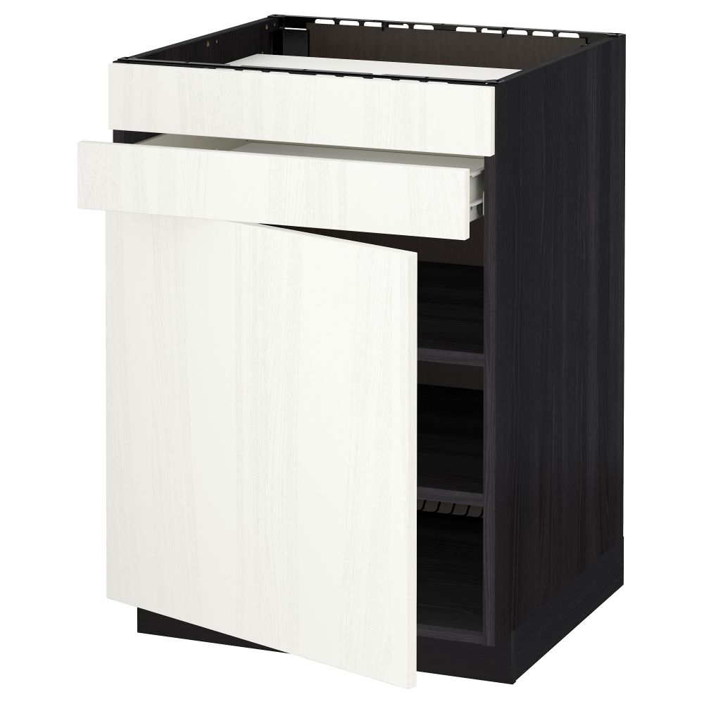 Напольный шкаф для варочной панели, доводчик, 2 фасада, 1 ящик МЕТОД / ФОРВАРА, черный, Росдаль белый (60x60 см) - схема-чертеж с размерами