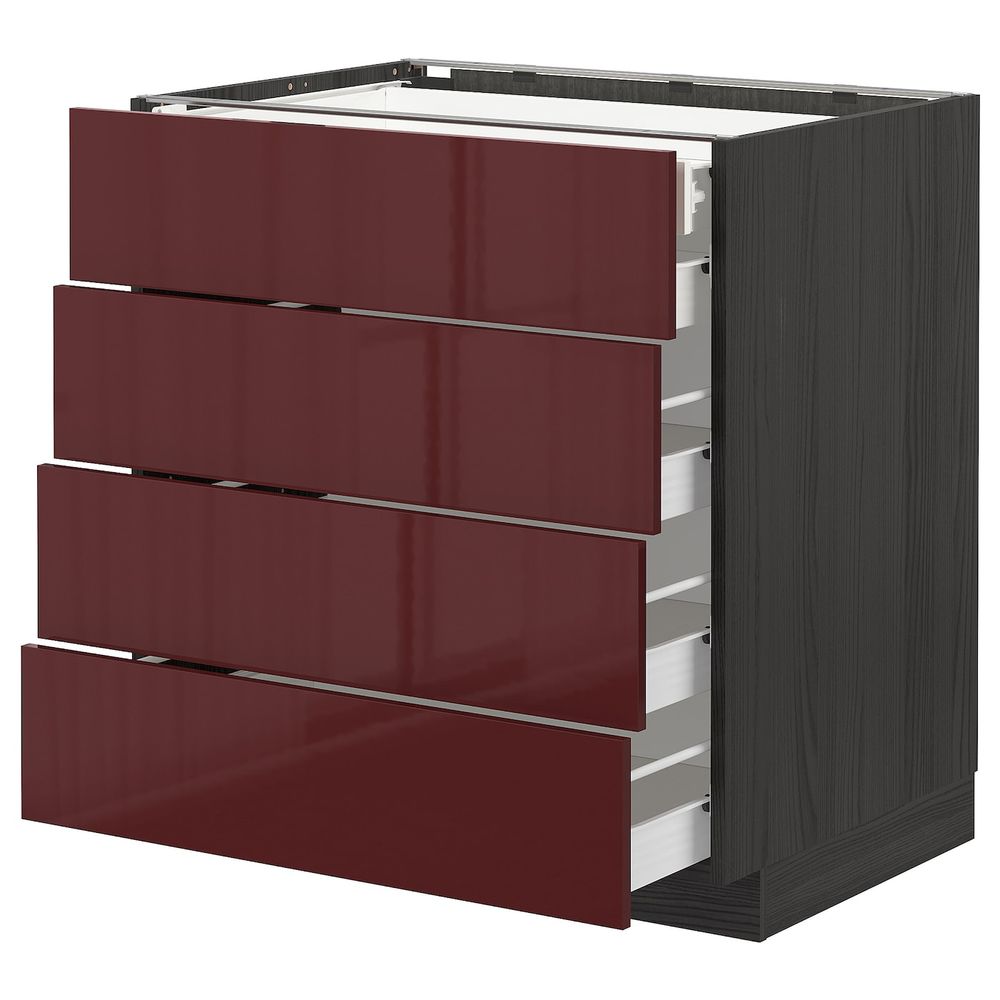 Напольный шкаф 4 фронтальных, 2 низких, 3 средних ящ, черный Калларп/глянцевый темный красно-коричневый 80x60 см IKEA МЕТОД / - схема-чертеж с размерами