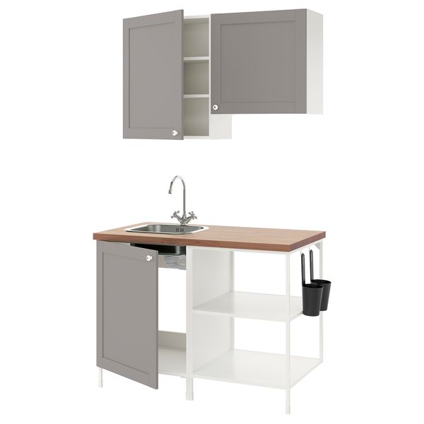 Кухня, 123x63.5x222 см, белый, серый каркас IKEA BEGIVENHET БЕГИВЕНХЕТ 593.376.46 - фото 2