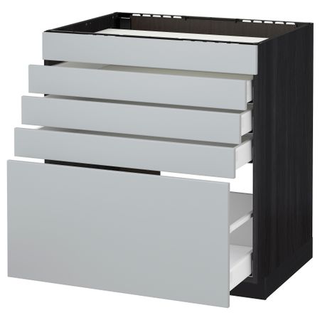Напольный шкаф для варочной панели, 5 фасадов, 4 ящиков МЕТОД / МАКСИМЕРА, черный, Веддинге серый