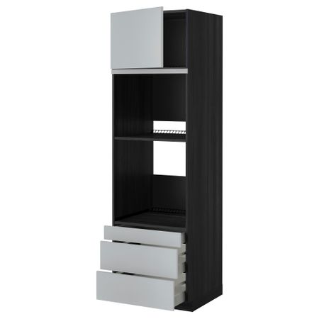 Высокий шкаф для духовки комбинированный, духовка + дверца, 3 ящика МЕТОД / МАКСИМЕРА, черный, Веддинге серый