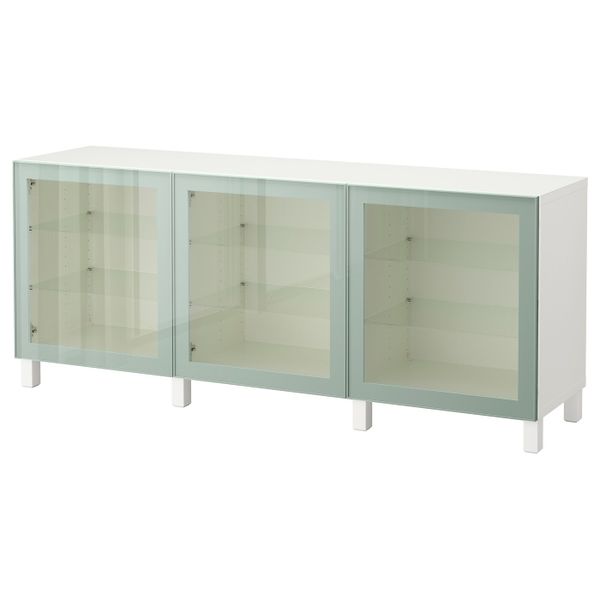 Комбинация для хранения с дверцами, белый Глассвик, глянцевый/серо-зеленый светлый прозрачное стекло, 180x40x74 см IKEA БЕСТО - схема-чертеж с размерами