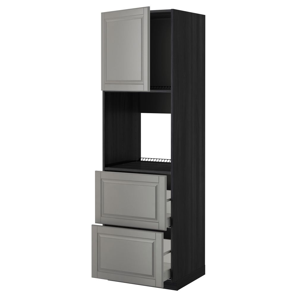 Высокий шкаф для духовки + дверца, 2 форнтальных, 2 высоких ящик МЕТОД / МАКСИМЕРА, черный, Будбин серый - фото 1