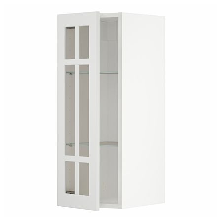 Навесной шкаф/полки/стеклян дверца, белый/Стенсунд белый 30x80 см IKEA METOD МЕТОД 694.098.07