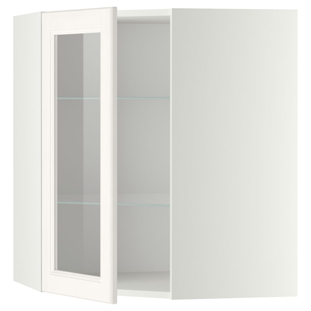 Угловой навесной шкаф с полками, стекляными дверцами МЕТОД, белый, Лаксарби белый - схема-чертеж с размерами