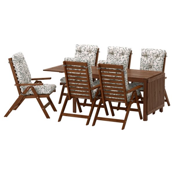 Стол, 6 кресел для сада ЭПЛАРО, коричневая морилка, Стегон бежевый - фото 1