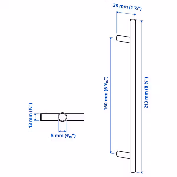 KALLRÖR Ручка - нержавеющ сталь 213 мм - схема-чертеж с размерами