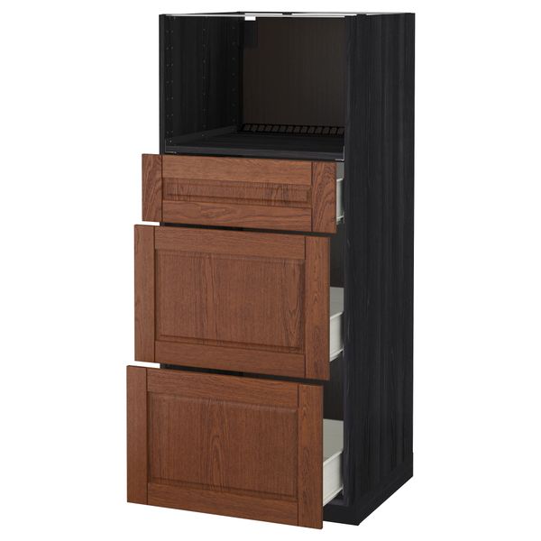 Высокий шкаф для СВЧ с 3 ящиками МЕТОД / ФОРВАРА, черный, Филипстад коричневый (60x60x140 см) - схема-чертеж с размерами