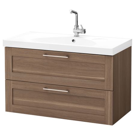 Шкаф для раковины с 2 ящиками ГОДМОРГОН / ЭДЕБОВИКЕН, под грецкий орех (100x49x64 см)