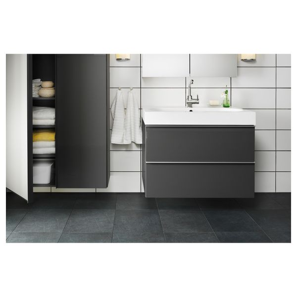 Шкаф для раковины с 2 ящиками, 80x48x68 см, глянцевый серый IKEA BRÅVIKEN БРОВИКЕН, GODMORGON ГОДМОРГОН 698.749.52 - фото 3