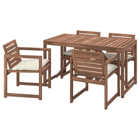 Стол + 4 кресла, для сада, светло-коричневая морилка, Kuddarna бежевый IKEA NÄMMARÖ 695.447.25