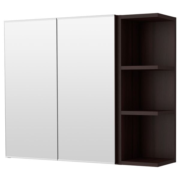 Зеркальный шкафчик с 2-мя дверцами, 1 открывающаяся полка ЛИЛЛОНГЕН, черно-коричневый (80x21x64 см) - фото 1