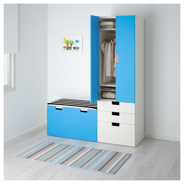 Комбинация для хранения со скамьей СТУВА, белый, синий (150x50x192 см) - фото 2