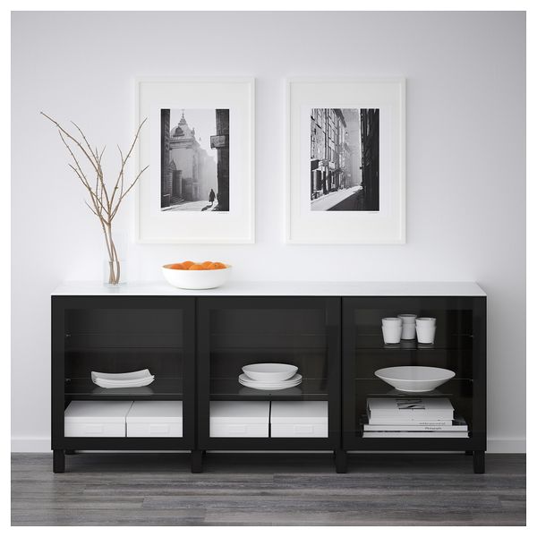 Комбинация для хранения с дверцами БЕСТО, Глассвик черный/прозрачное стекло (180x42x74 см) - схема-чертеж с размерами