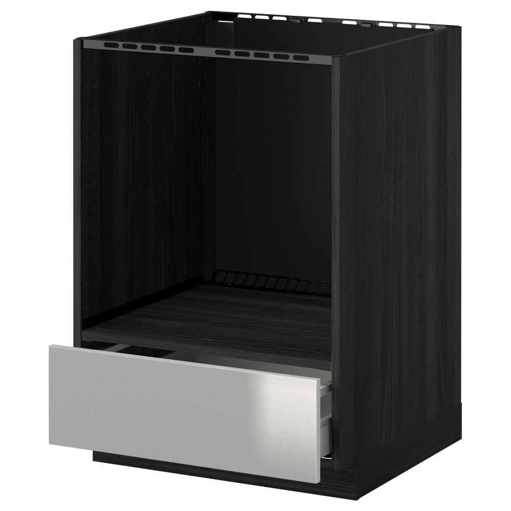 Напольный шкаф для духовки, с ящиком МЕТОД / МАКСИМЕРА, черный, Гревста нержавеющ сталь (60x60 см) - схема-чертеж с размерами