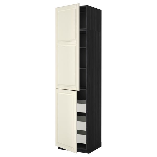 Высокий шкаф + полки, 3 ящика, 2 дверцы МЕТОД / МАКСИМЕРА, черный, Будбин белый с оттенком - фото 1