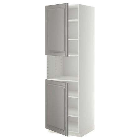 Высокий шкаф для/СВЧ, 2 дверцы/полки, белый/Будбин серый 60x60x200 см IKEA METOD МЕТОД 892.270.24