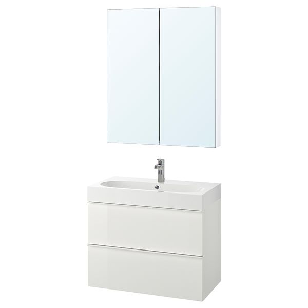 Комплект мебели для ванной, 4 предмета, 80 см, глянцевый белый, БРОГРУНД смеситель IKEA BRÅVIKEN БРОВИКЕН, GODMORGON ГОДМОРГОН - фото 2