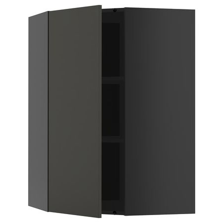 METOD Угловой навесной шкаф с полками - черно-серый/Nickebo матовый антрацит 68x100 см