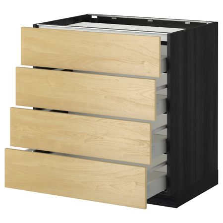 Напольный шкаф, 4 фронтальных панели, 4 ящика МЕТОД / МАКСИМЕРА, черный, Тингсрид береза