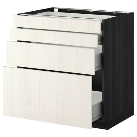 Напольный шкаф 4 фронтальных панели, 4 ящика МЕТОД / ФОРВАРА, черный, Росдаль белый