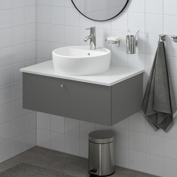 Шкаф п-раковину/столешн45/раковина, Гилльбурен темно-серый/под мрамор ДАЛЬШЕР смеситель 82x49x45 см IKEA GODMORGON/TOLKEN - фото 2