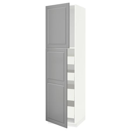 Высокий шкаф/2дверцы/4ящика, белый/Будбин серый 60x60x220 см IKEA METOD МЕТОД / MAXIMERA МАКСИМЕРА 793.591.14