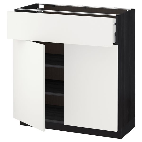 Напольный шкаф + ящик, 2 дверцы МЕТОД / МАКСИМЕРА, черный, Хэггеби белый - схема-чертеж с размерами