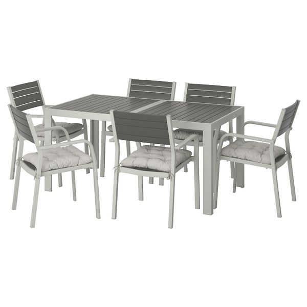 Стол + 6 кресел,д/сада, темно-серый/Куддарна серый 156x90 см IKEA SJÄLLAND ШЭЛЛАНД 792.916.14 - фото 1