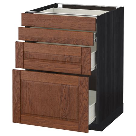 Напольный шкаф 4 фронтальных панели, 4 ящика МЕТОД / ФОРВАРА, черный, Филипстад коричневый