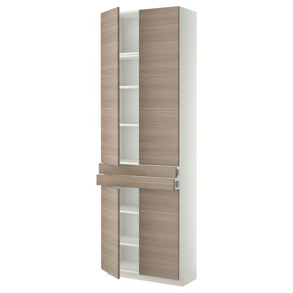 Высокий шкаф + полки, 2 ящика, 4 дверцы МЕТОД / ФОРВАРА, белый, Брокхульт светло-серый (80x37x240 см) - фото 1