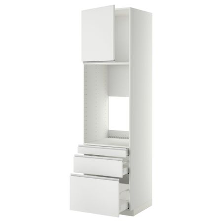 Высокий шкаф для двойной духовки, 3 ящика, дверца МЕТОД / МАКСИМЕРА, белый, Нодста белый