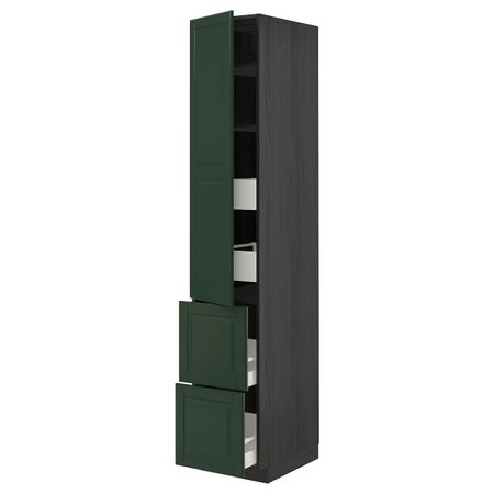 Высокий шкаф + полки, 4 ящика/2дверцы, черный, Будбин темно-зеленый, 40x60x220 см IKEA МЕТОД / МАКСИМЕРА 493.146.88