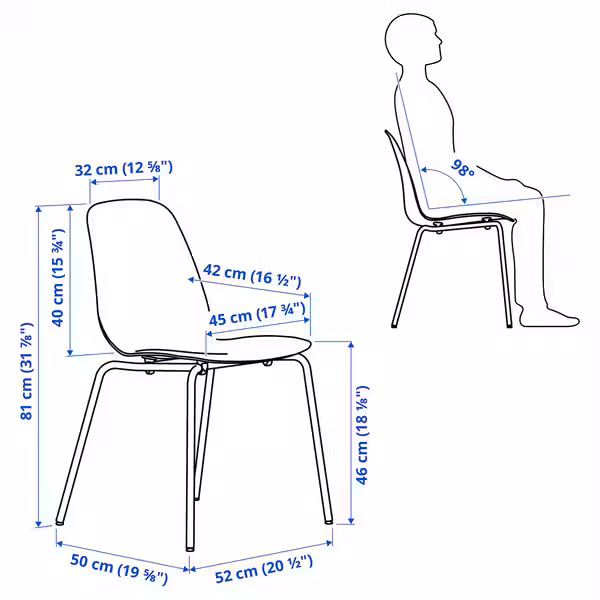SKÅLSTA СКОЛСТА Стул - схема-чертеж с размерами