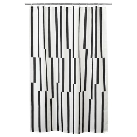 Штора для ванной, белый, черный 180x200 см IKEA KINNEN КИННЕН 804.475.01