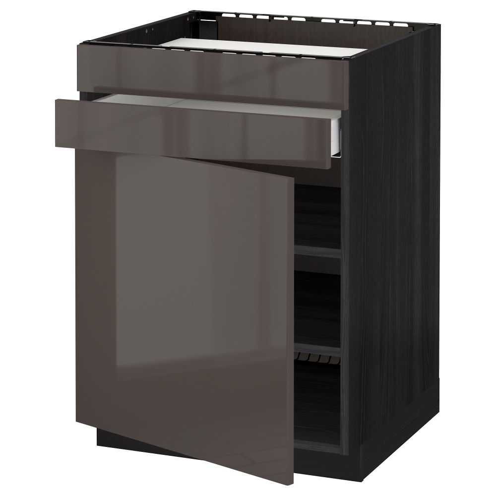 Напольный шкаф для варочной панели, доводчик, 2 фасада, 1 ящик МЕТОД / МАКСИМЕРА, черный, Рингульт серый (60x60 см) - схема-чертеж с размерами