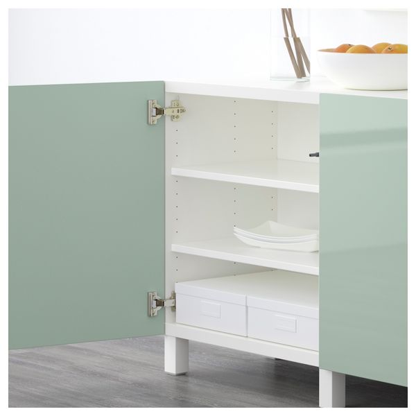 Комбинация для хранения с дверцами БЕСТО, белый, Сельсвикен глянцевый/серо-зеленый светлый (180x40x74 см) - схема-чертеж с размерами