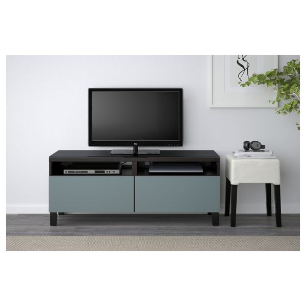 Тумба для ТВ с ящиками БЕСТО, черно-коричневый, Вальвикен серо-бирюзовый (120x40x48 см) - фото 2