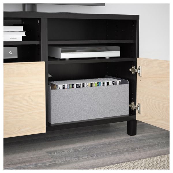 Тумба под ТВ, с дверцами БЕСТО, черно-коричневый, Инвикен ясеневый шпон (120x40x74 см) - фото 3