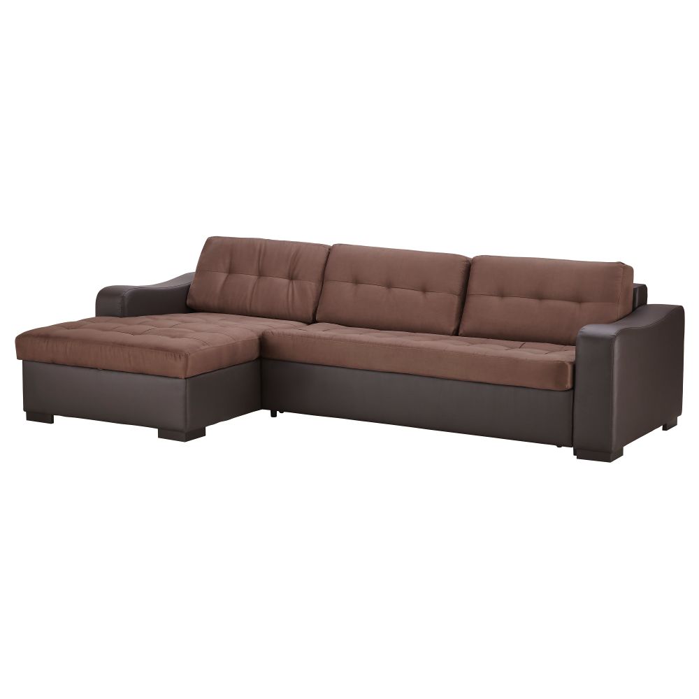 Угловой диван-кровать c модулем для хранения, левосторонний ЛИАРУМ, Оннарп коричневый, Бумстад темно-коричневый - фото 1